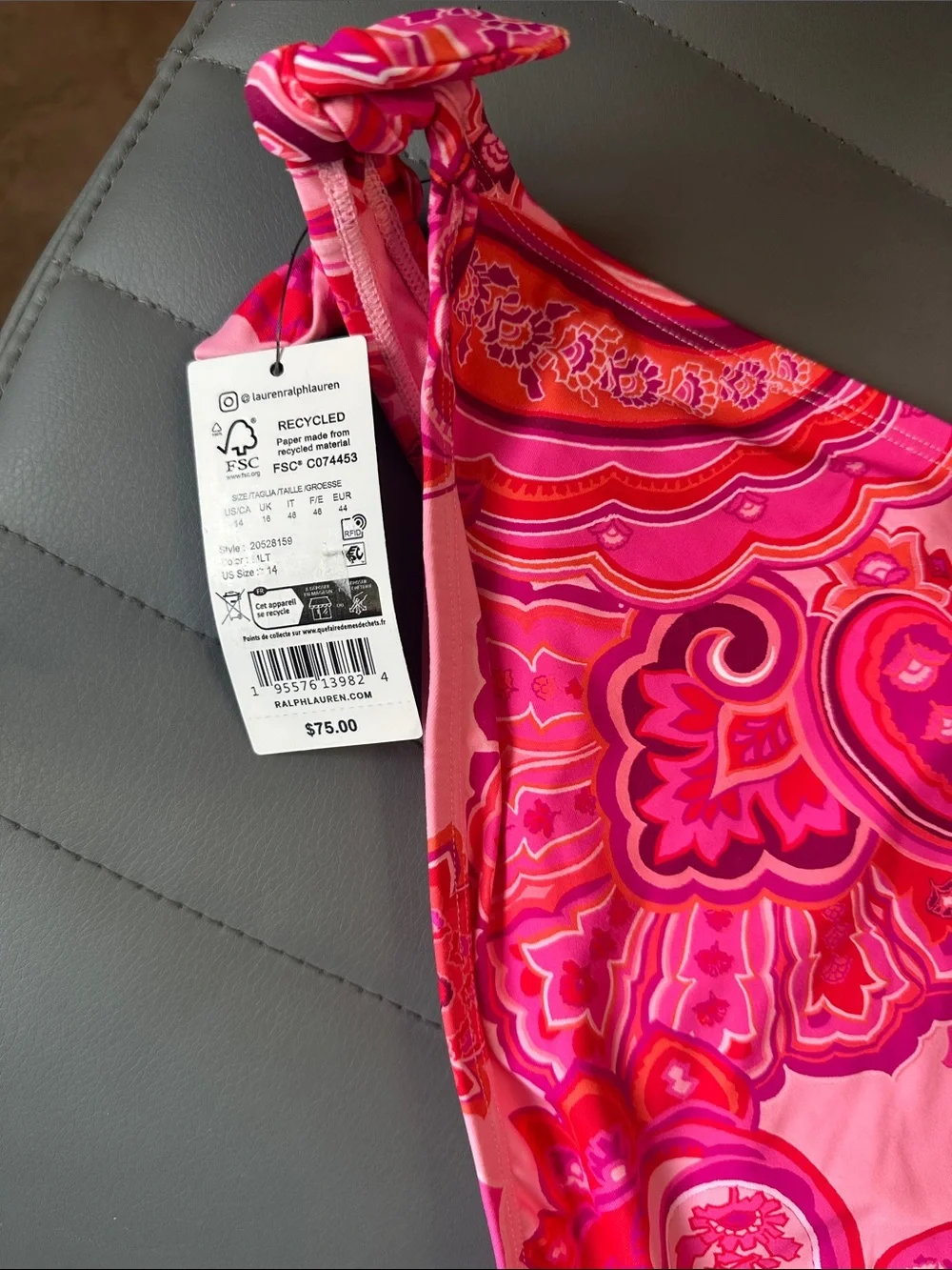 Lauren Ralph Lauren Pink & Fuchsia Swirl Tie Bikini Set